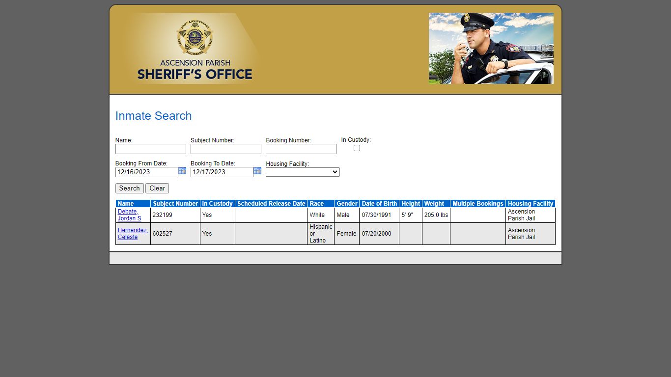 Inmate Search - Ascension Parish